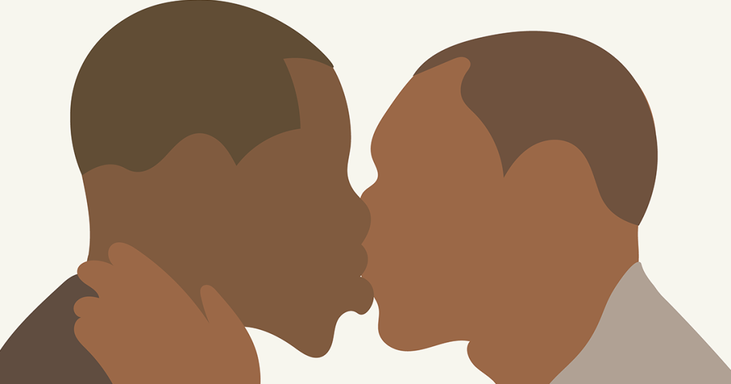 Illustration of Male Couple Kissing
