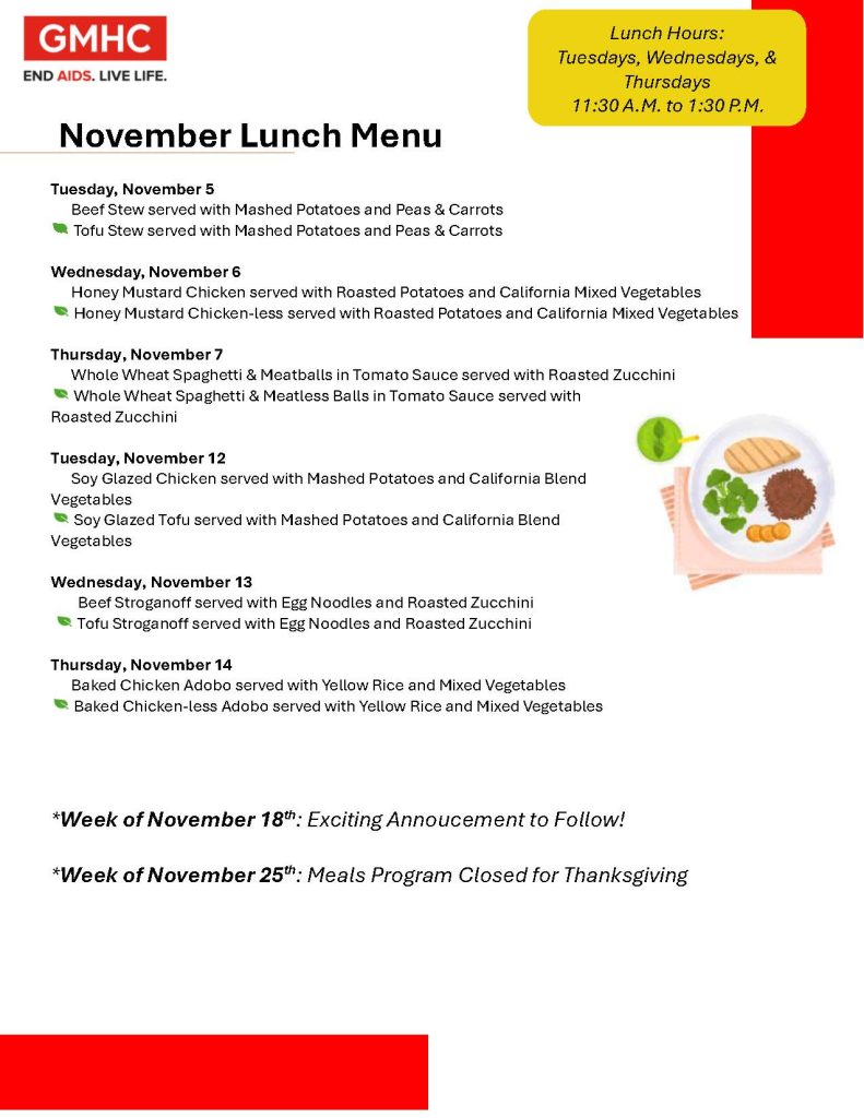 November 2024 GMHC Lunch Menu